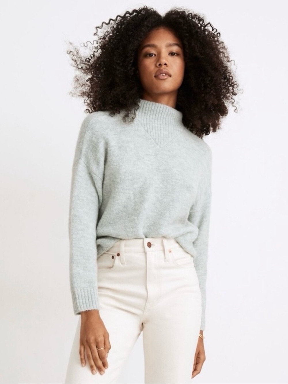 Madewell Wool Alpaca Blend Dillon Mock Neck Sweater In Heather Mint
